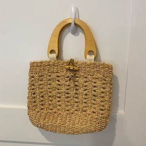 “Faded Glory” Grass Purse with Wooden Handles